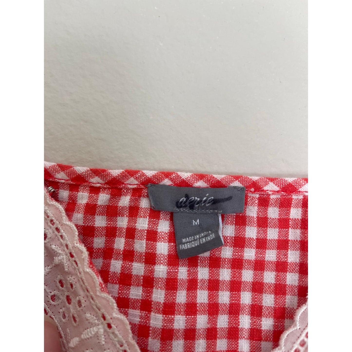 Reworked Red Gingham Lace Trim Cotton Wrap Dress