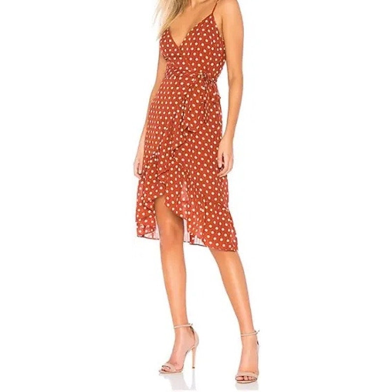 J.O.A Rust Polka Dot Asymmetrical Wrap Dress