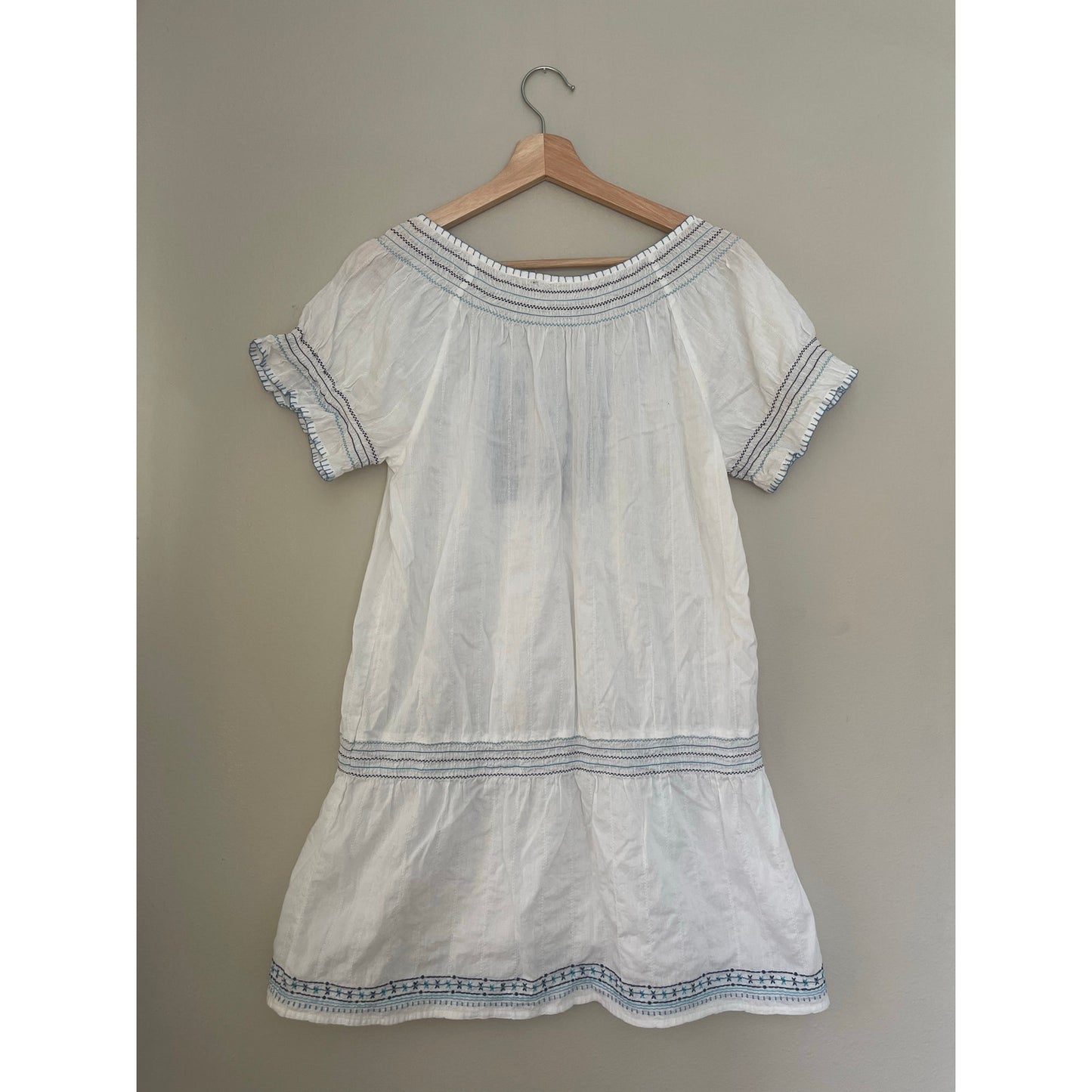 Vintage Boho Blue and White Mexican Embroidered Dress