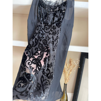 Victoria’s Secret Gold Label Black Burnt Velvet Midi Slip Dress Nightgown