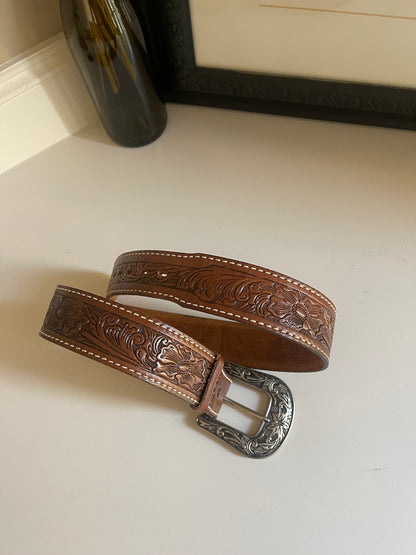 Tony Lama Engraved Leather Belt - Size Small/Medium