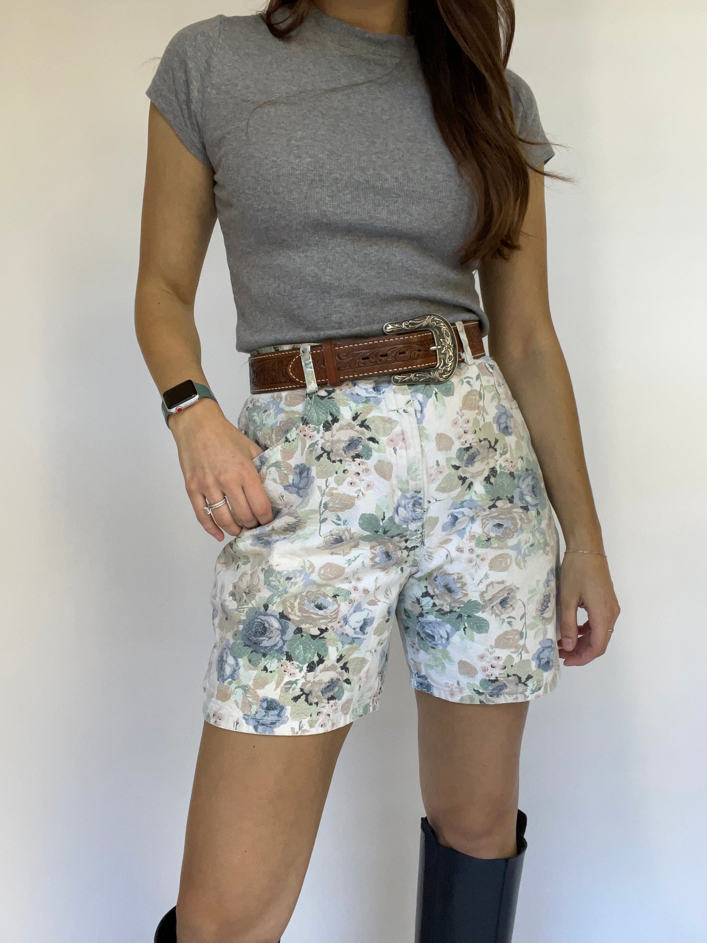 Action West Vintage High Waisted Floral Jean Shorts