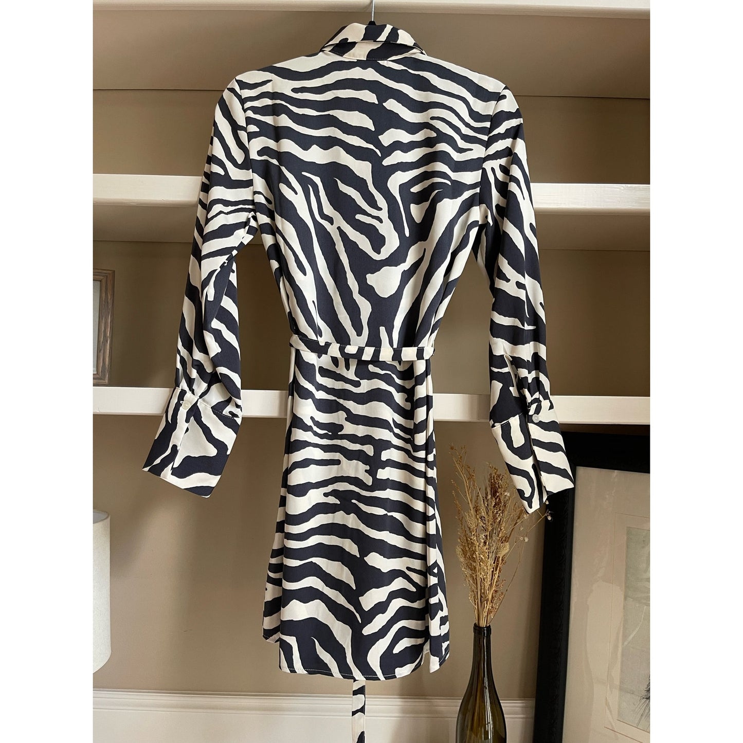 H&M Zebra Long-sleeve Mini Shirt Dress