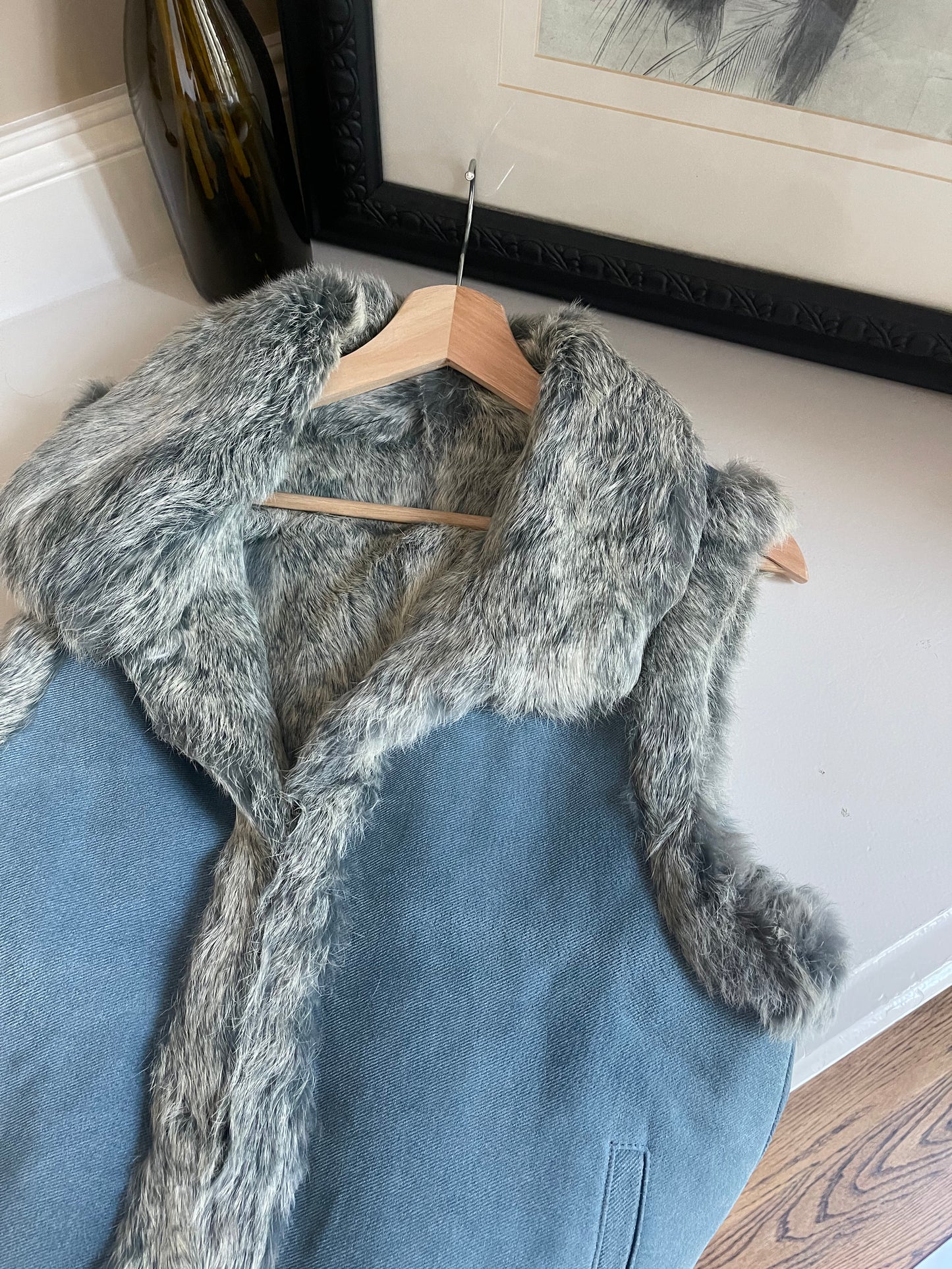 Vintage Denim Rabbit Fur Vest - Size Small