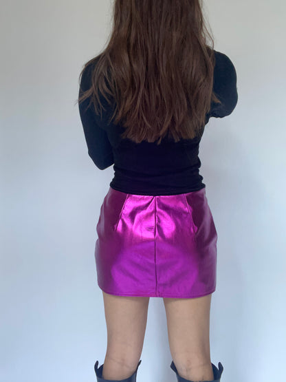 Magenta Metallic Mini Skirt - Size Medium