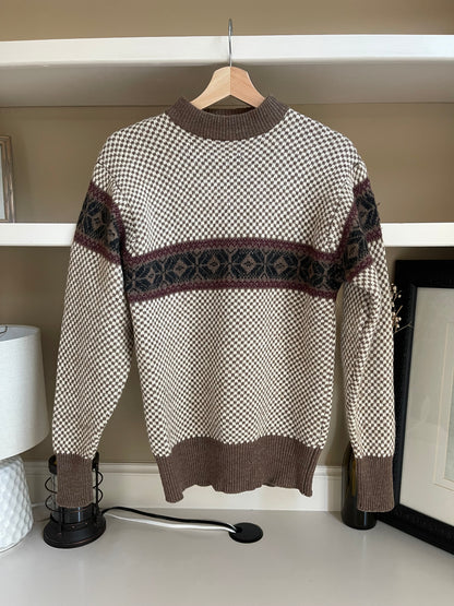 Vintage Wool Brown Checkered Crewneck Sweater - Size Medium