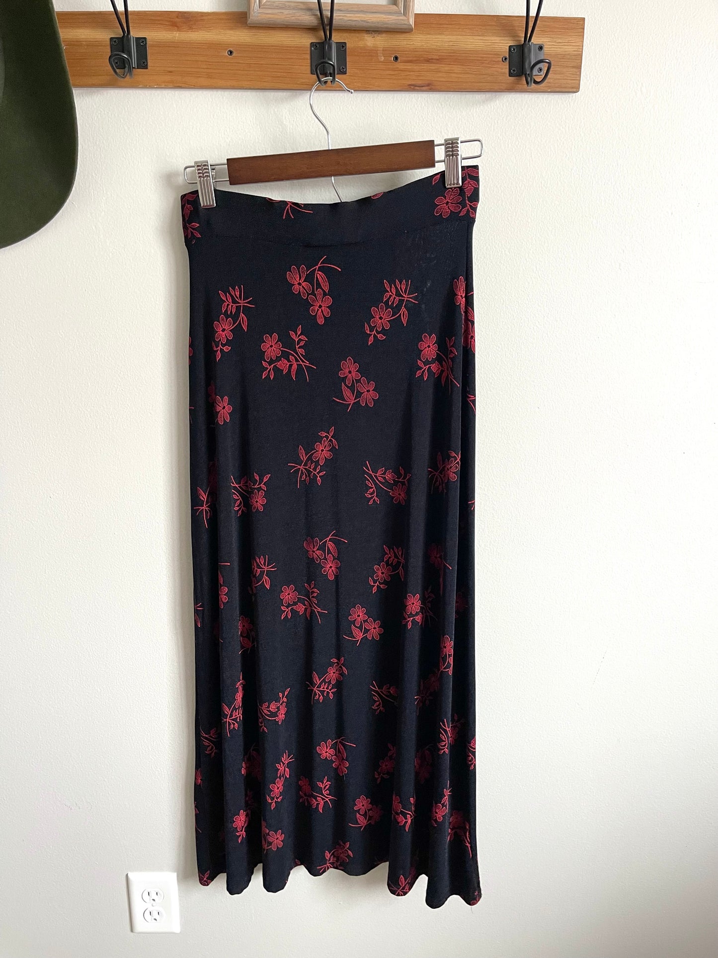 Red and Black Floral Frazier Lawrence Vintage Maxi Skirt