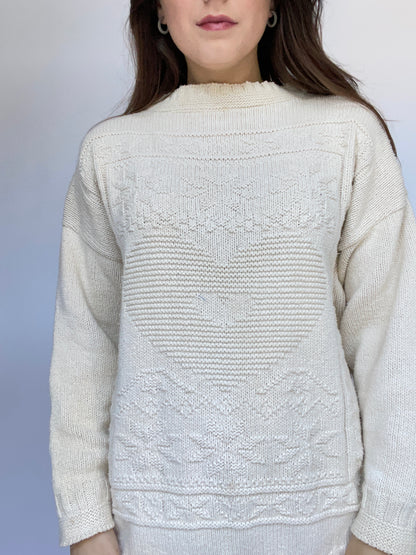 Vintage White Moon Knit Cream Crewneck Sweater