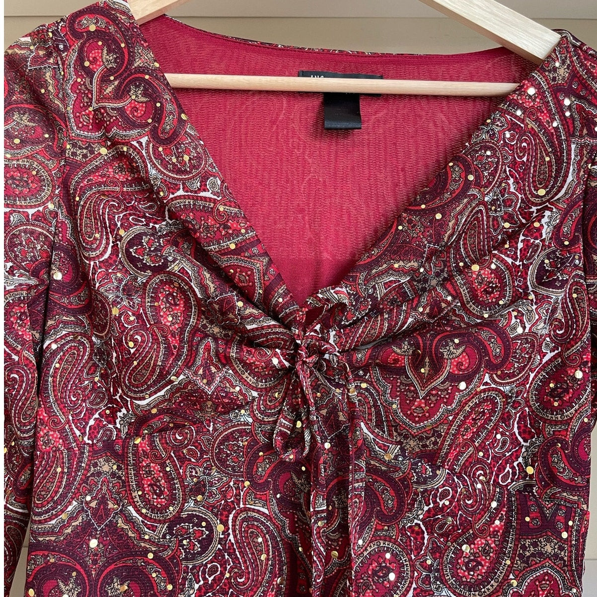 INC Vintage Red Paisley Micro Mesh Long Sleeve Top