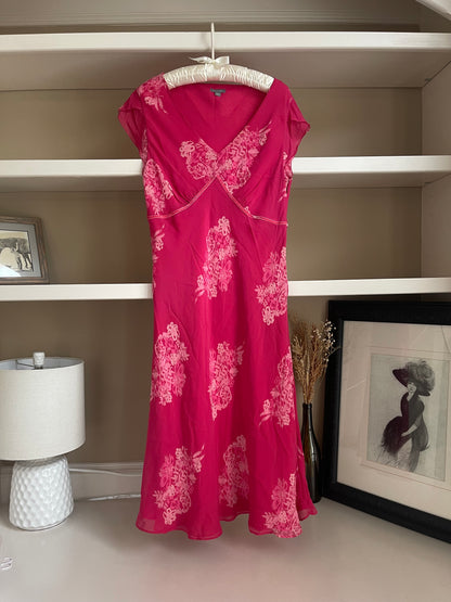 Ann Taylor Magenta Pink Silk Midi Dress - Size 12