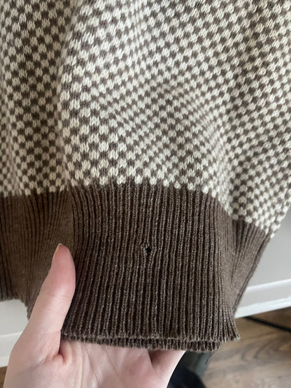 Vintage Wool Brown Checkered Crewneck Sweater - Size Medium