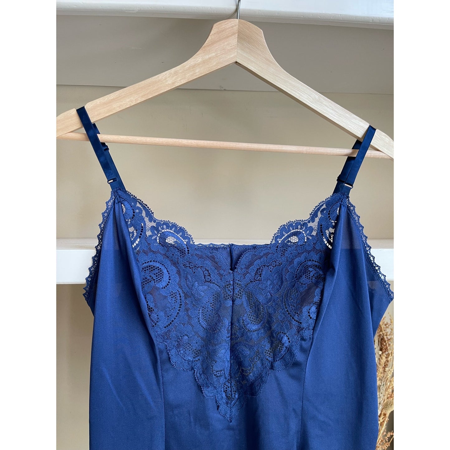 Vintage Navy Blue Nylon Lace Slip Top