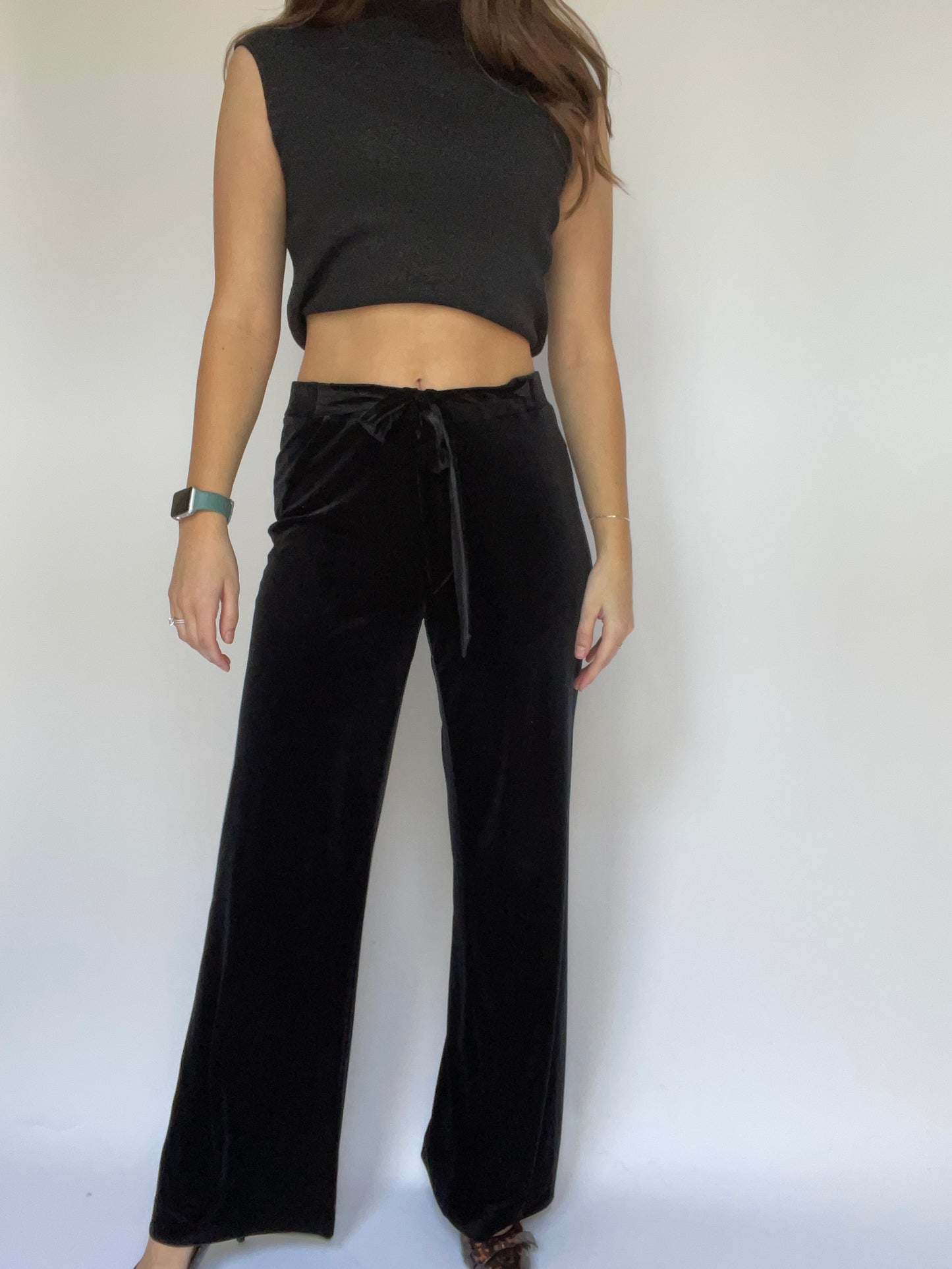 Calvin Klein Black Velvet High Waisted Wide Leg Pants - Size Medium