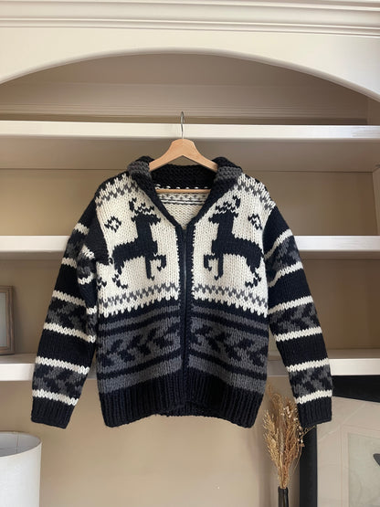 Vintage Cowichan Handmade Reindeer Deer Knit Cardigan - Size Medium