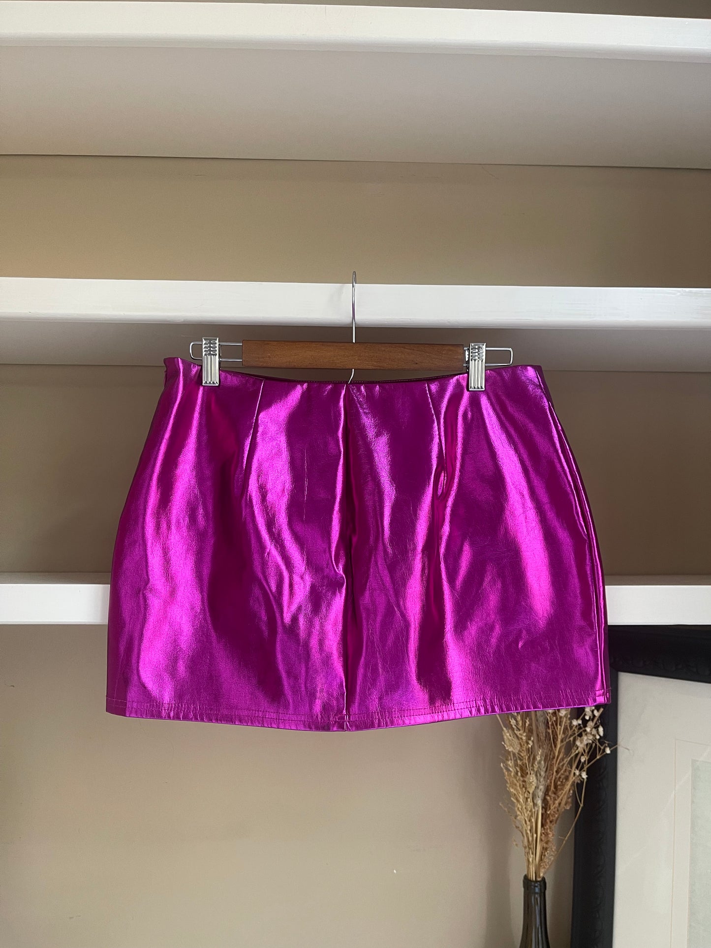 Magenta Metallic Mini Skirt - Size Medium