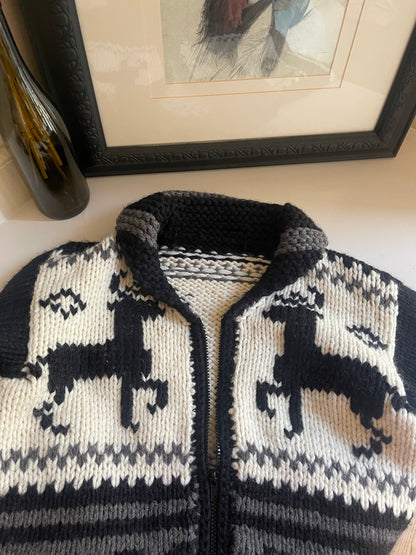 Vintage Cowichan Handmade Reindeer Deer Knit Cardigan - Size Medium