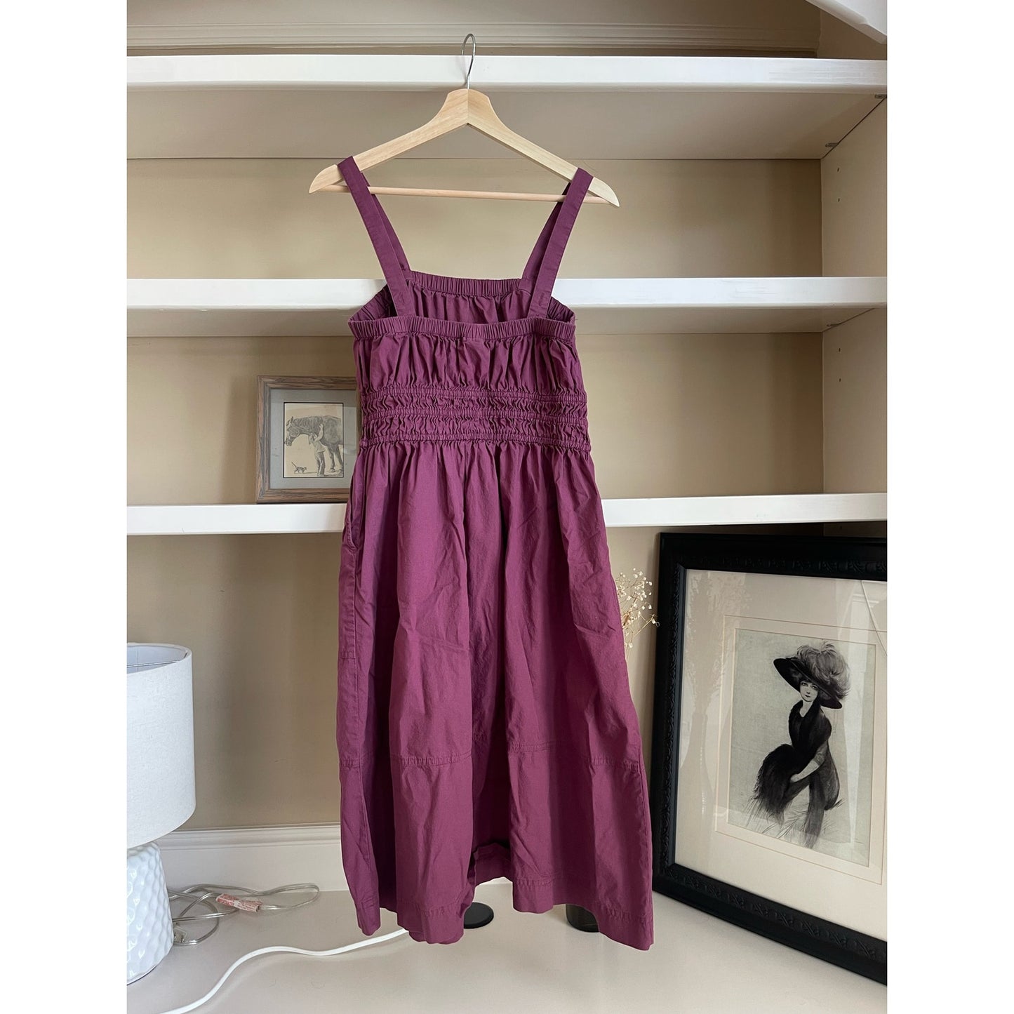 Universal Thread Plum Purple Poplin Ruched Midi Dress