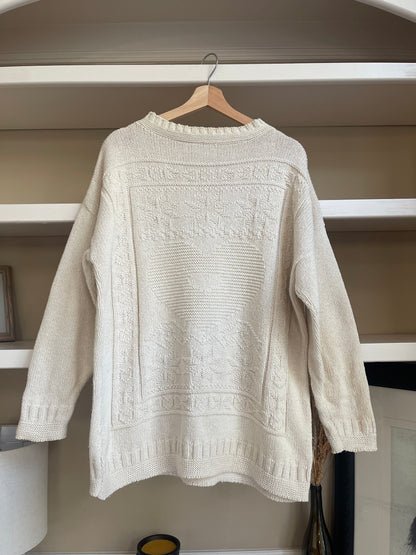 Vintage White Moon Knit Cream Crewneck Sweater