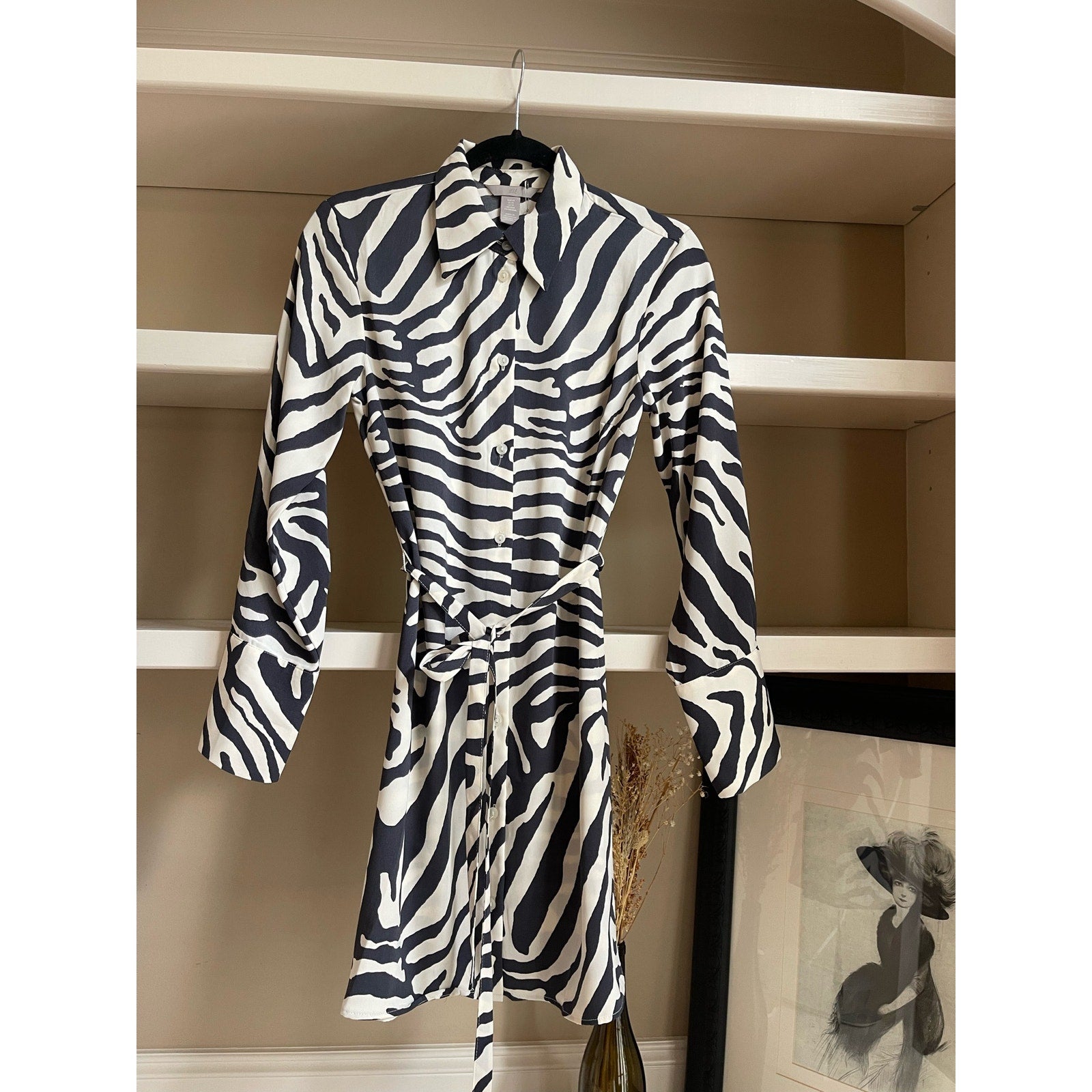 H&M Zebra Long-sleeve Mini Shirt Dress – West of Vintage