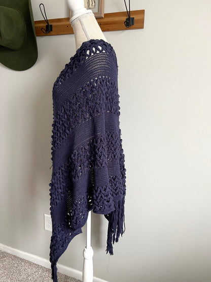 Navy Blue Riah Fashion Fringe Poncho