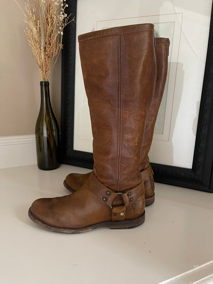 Frye Cognac Brown Phillip Harness Tall Boots - Size 6.5