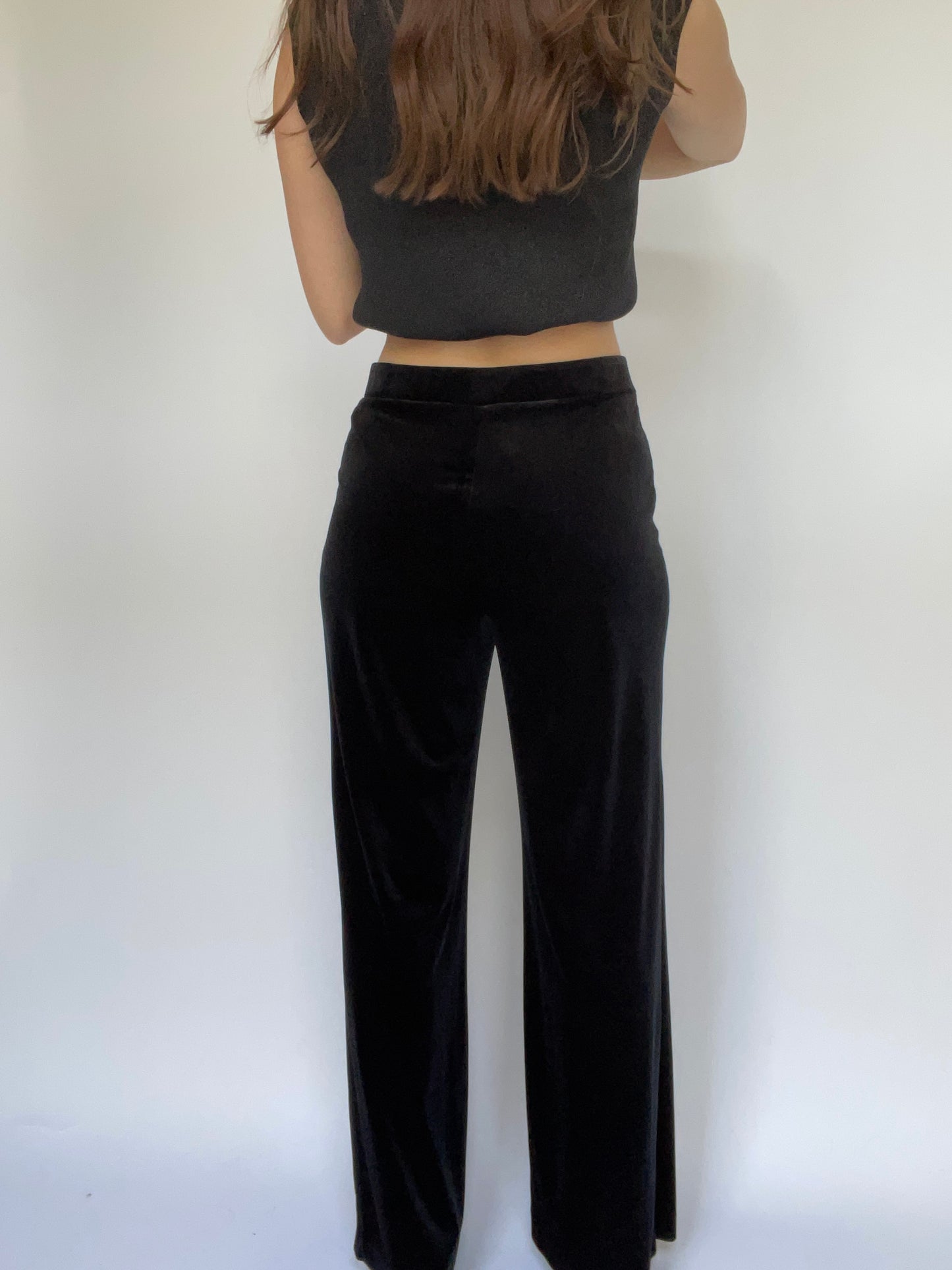 Calvin Klein Black Velvet High Waisted Wide Leg Pants - Size Medium