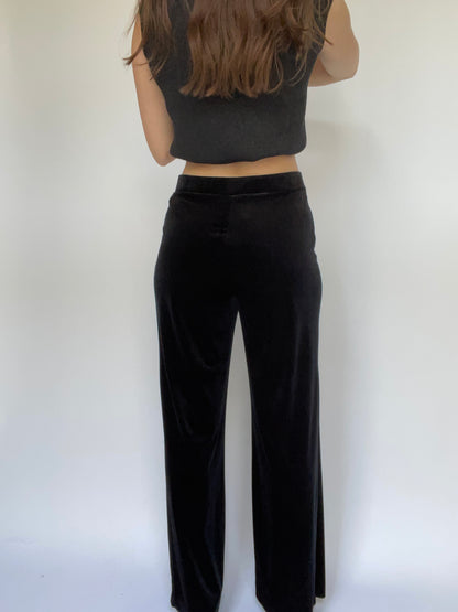 Calvin Klein Black Velvet High Waisted Wide Leg Pants - Size Medium