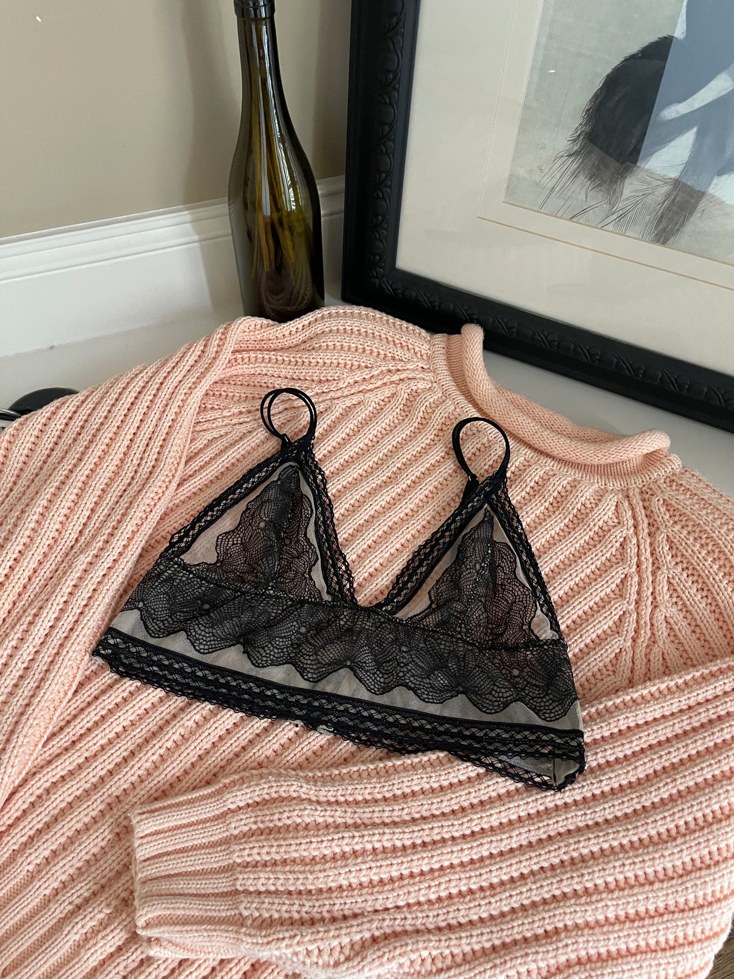 Victoria’s Secret Lace Bralette Black and Cream - Size Medium