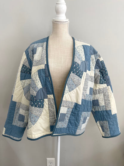 Mary Quilt Jacket with Genuine Fur Collar - Handmade