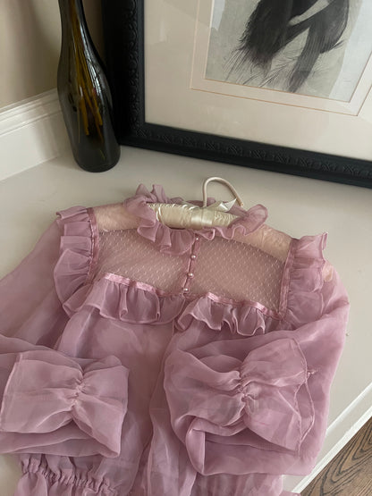 Pink Sheer Ruffle Collar Organza Top - Size XS