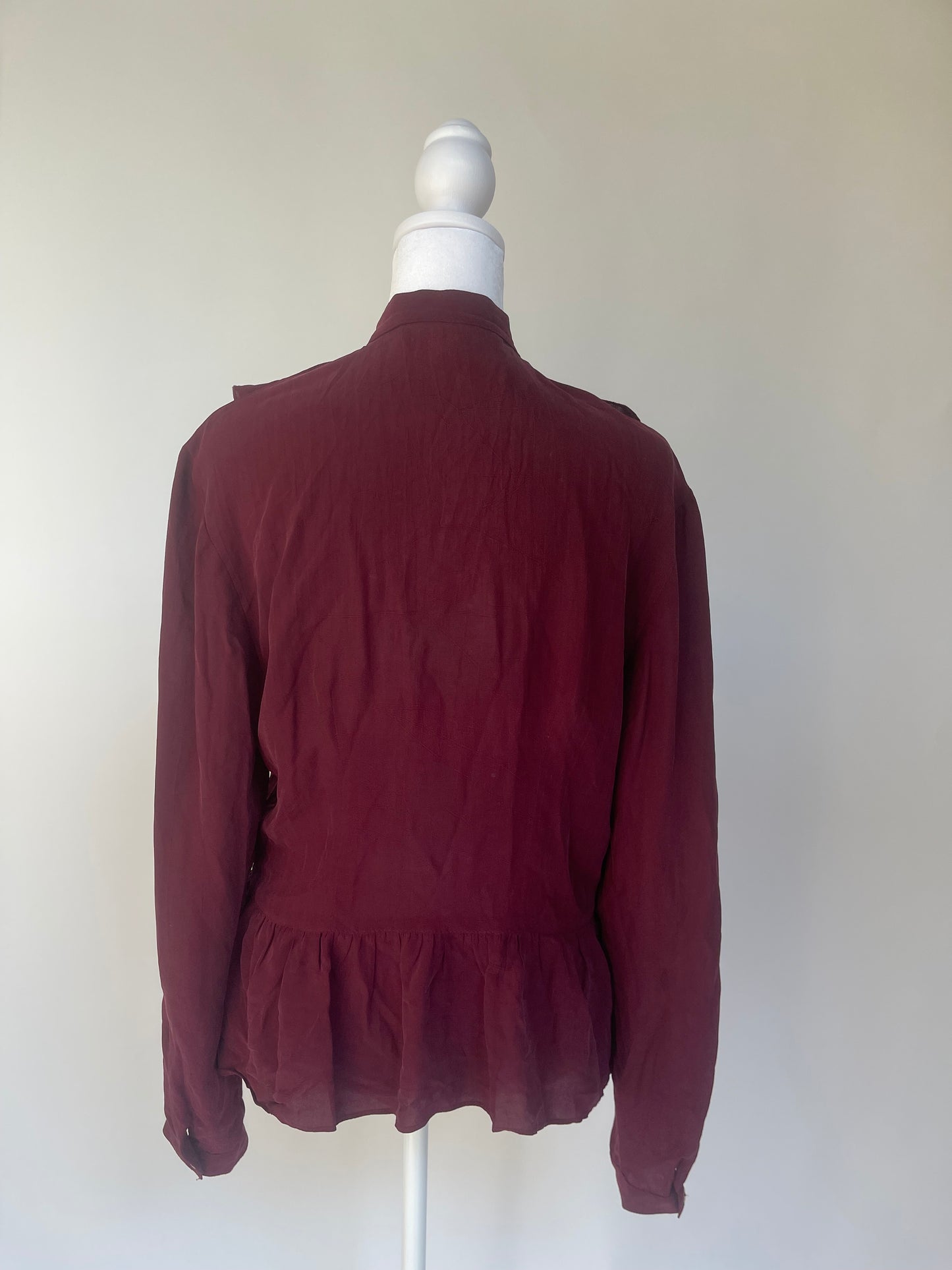 Vintage Maroon Ruffle Front Blouse