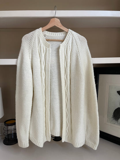 Cream Hand Knit Cable Knit Cardigan - Size Medium