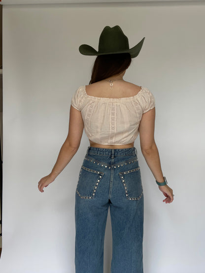 Boho Eyelet Crop Top - Size Small