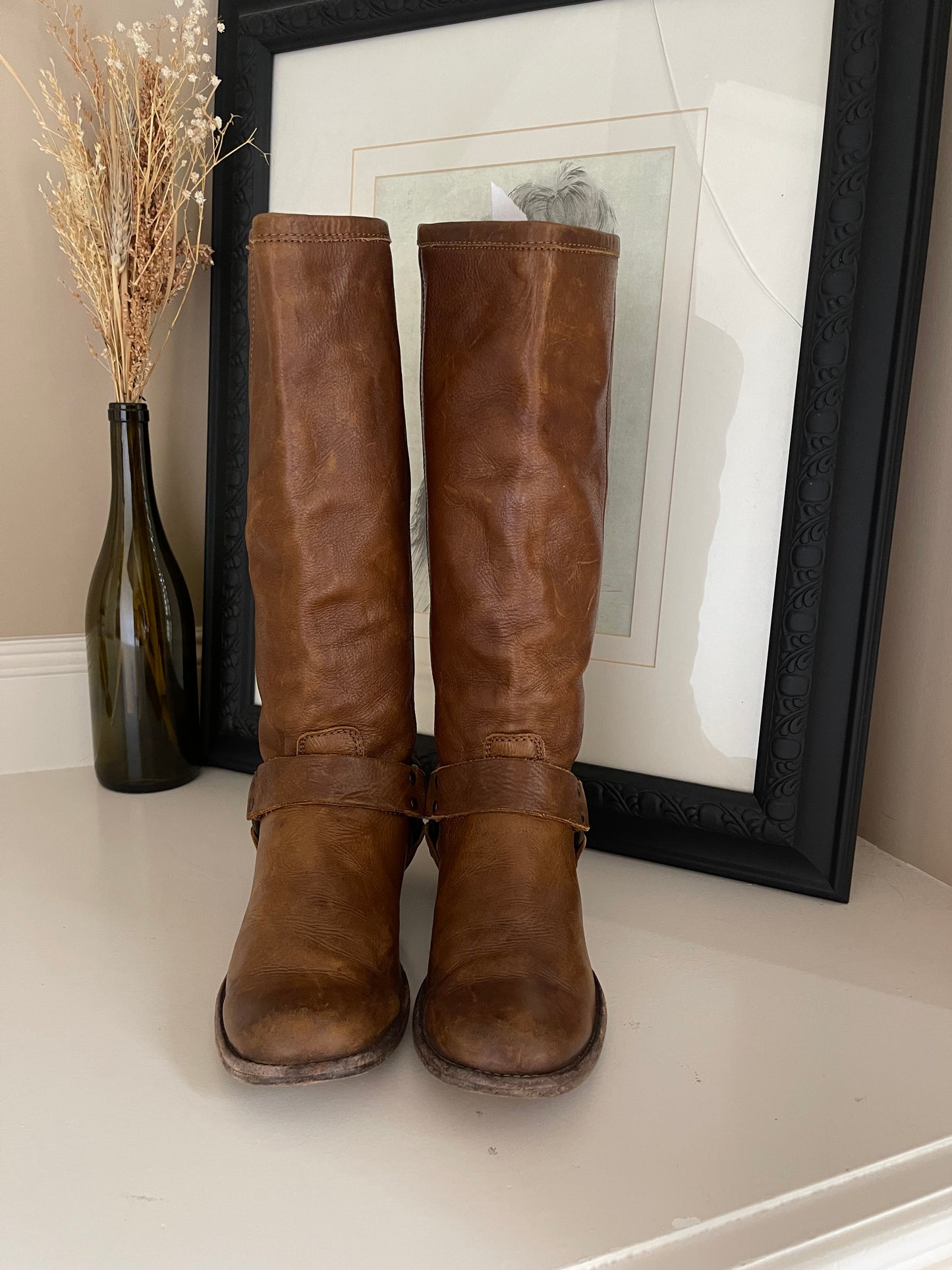 Frye Cognac Brown Phillip Harness Tall Boots - Size 6.5