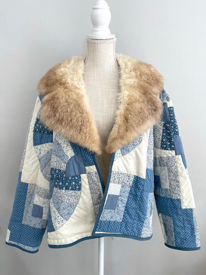 Mary Quilt Jacket with Genuine Fur Collar - Handmade