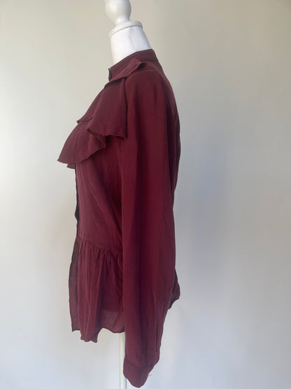 Vintage Maroon Ruffle Front Blouse