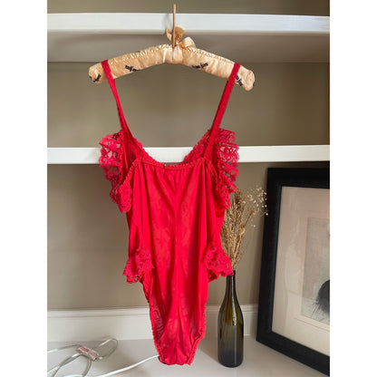 Vintage Delicates Red Lingerie Ruffle Bodysuit