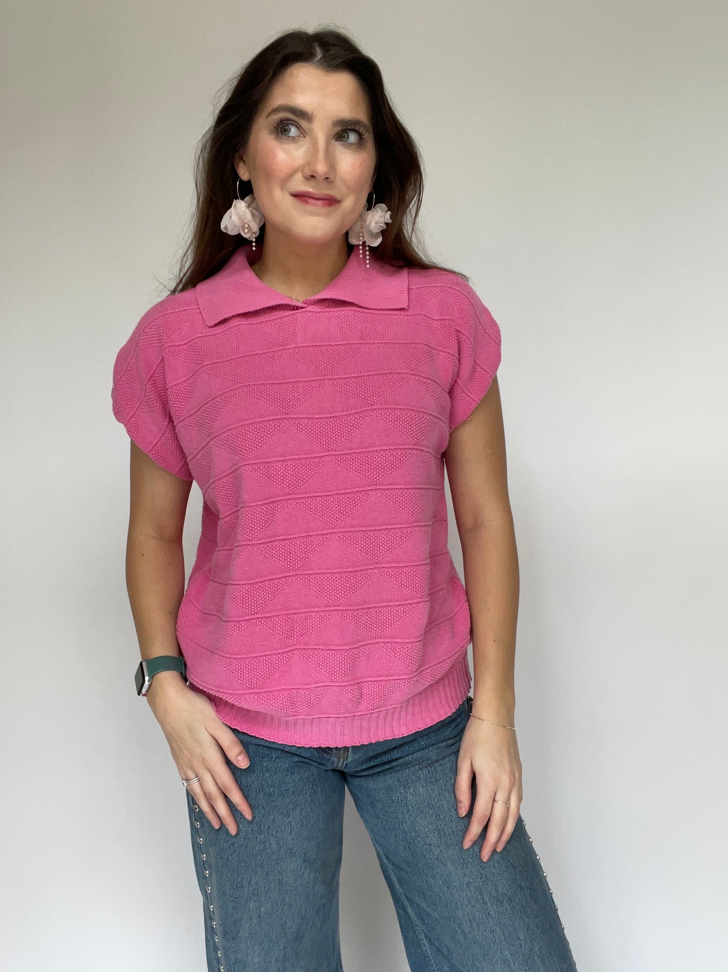 Vintage Turtle Bay Pink Collared Sweater Top - Size Medium