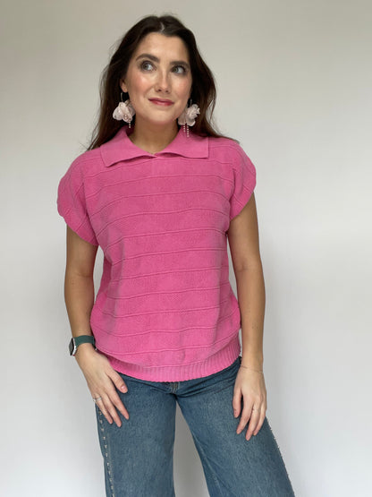 Vintage Turtle Bay Pink Collared Sweater Top - Size Medium