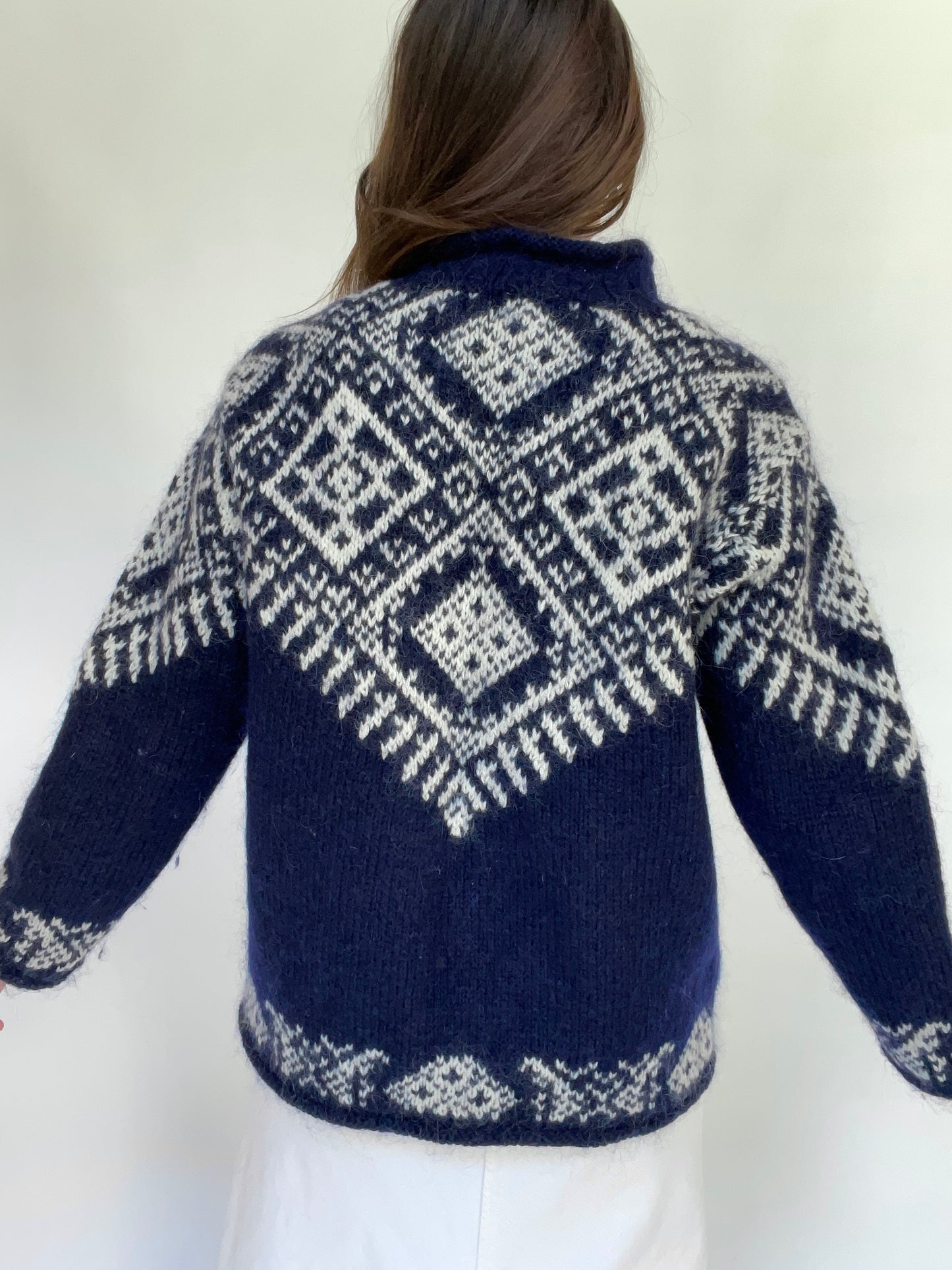 Squaw Valley Navy Mockneck Wool Fair Isle Sweater - Size Medium