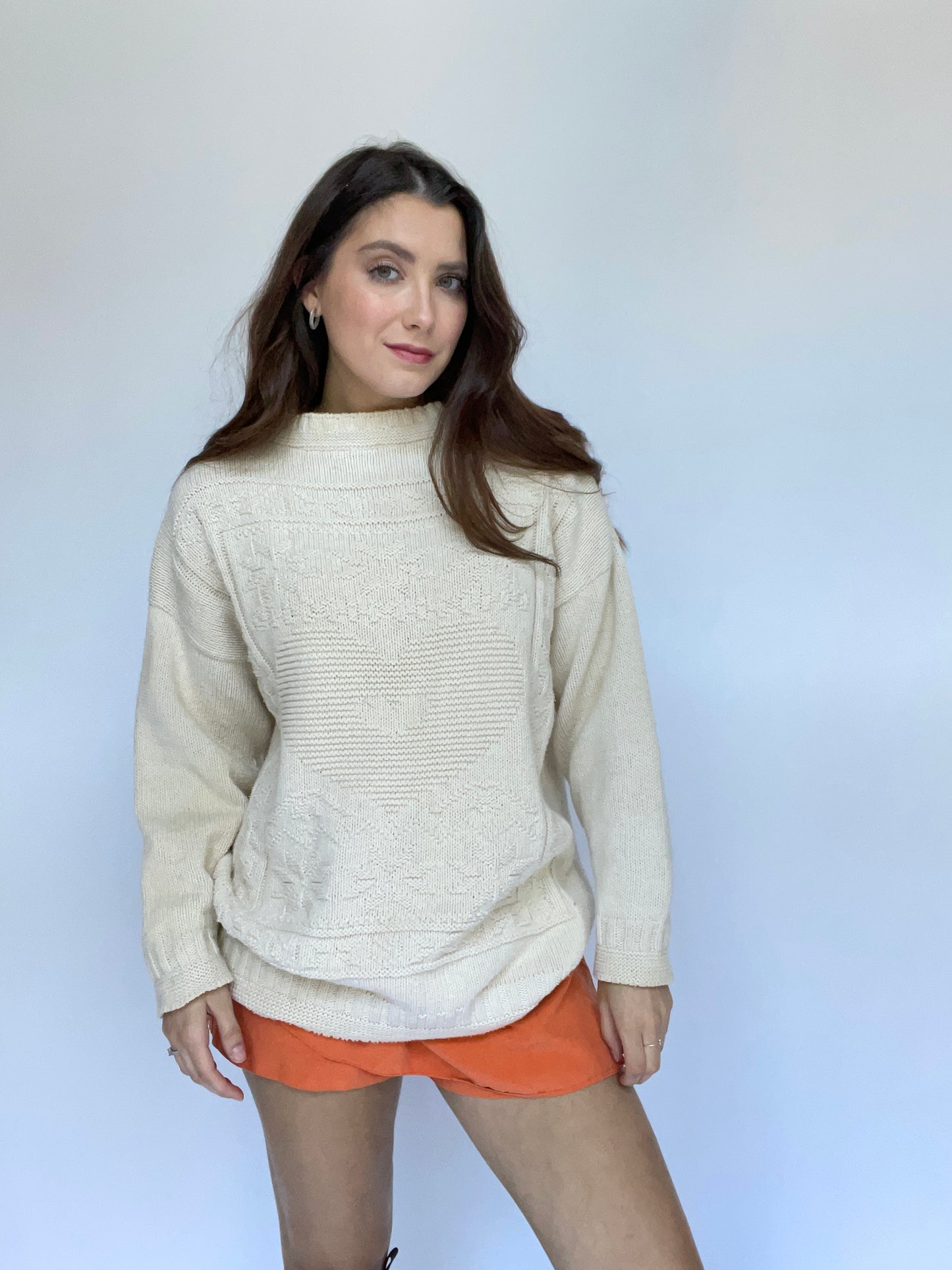 Vintage White Moon Knit Cream Crewneck Sweater