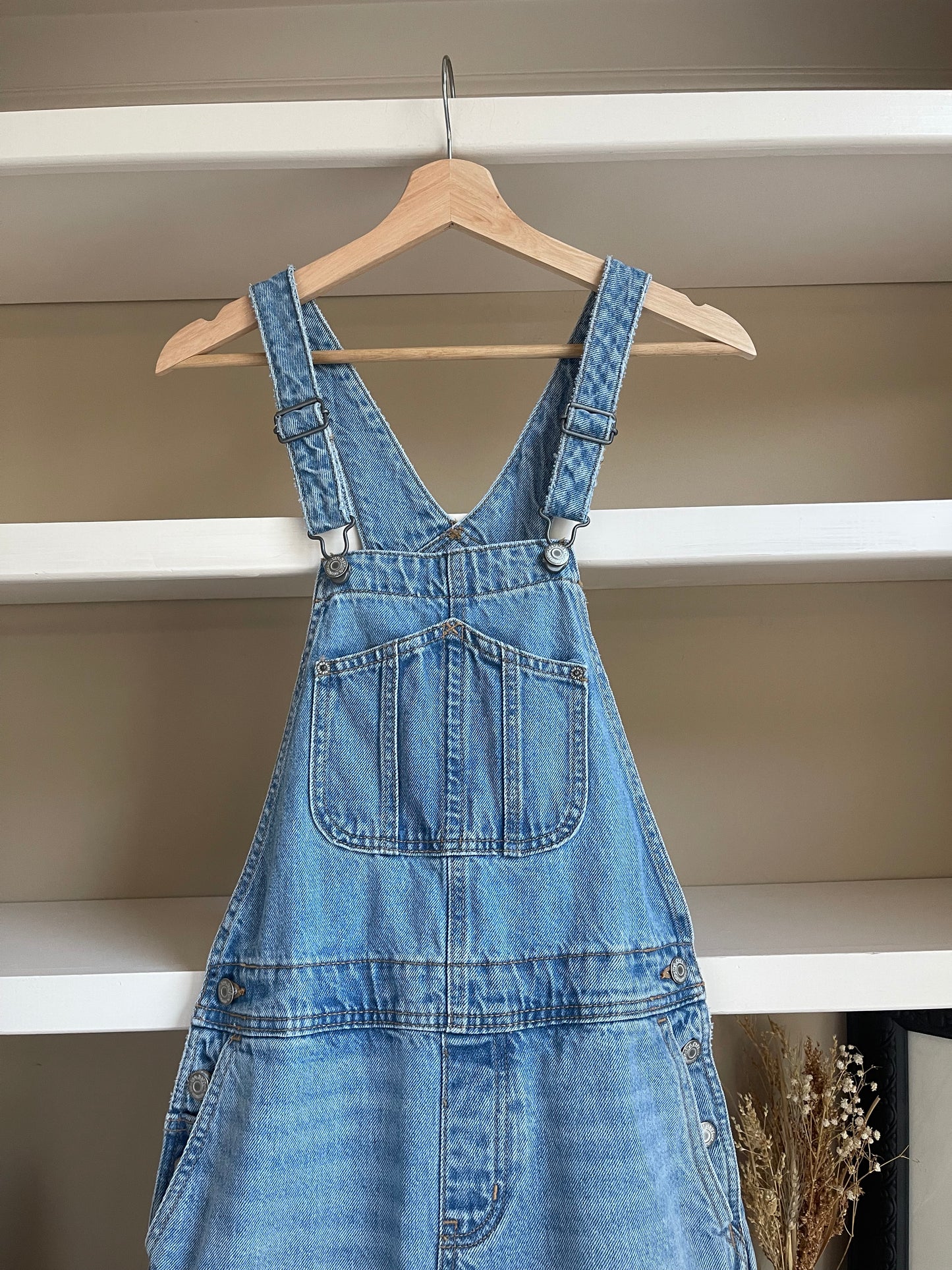 Light Wash Straight Leg Overalls - Size XS