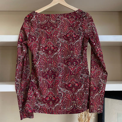 INC Vintage Red Paisley Micro Mesh Long Sleeve Top