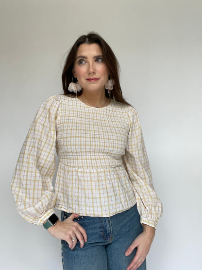 Universal Threads Yellow Plaid Shirred Top - Size Small