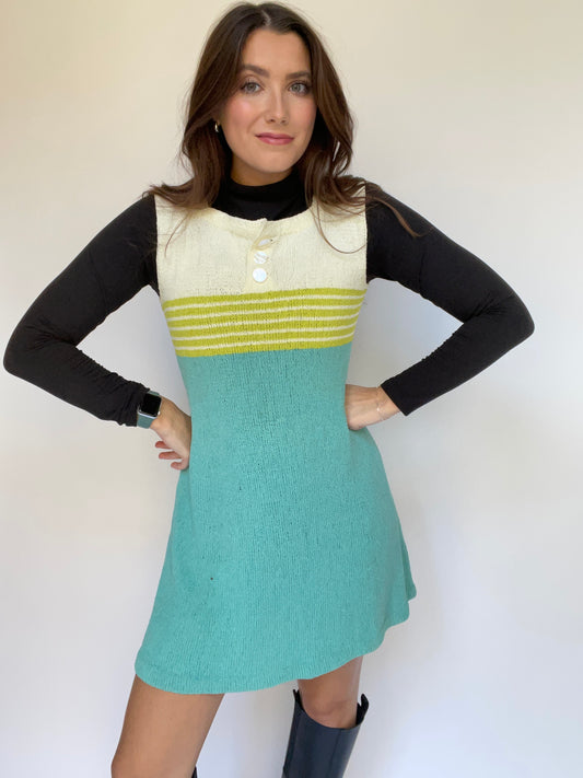 60's Mod Knit Mini Dress - Handmade, Size XS/S