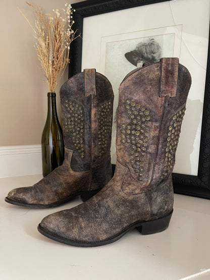 Frye Billy Hammered Studded Cowboy Boots - Size 9