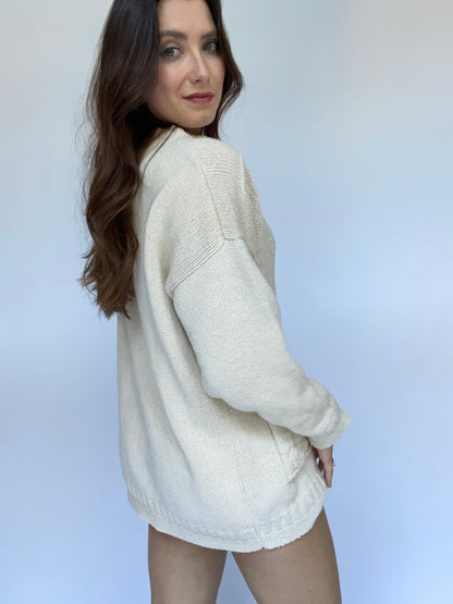 Vintage White Moon Knit Cream Crewneck Sweater