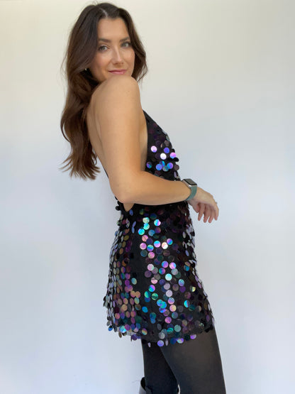 Motel Disco Sequin Halter Mini Dress - Size M