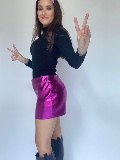 Magenta Metallic Mini Skirt - Size Medium