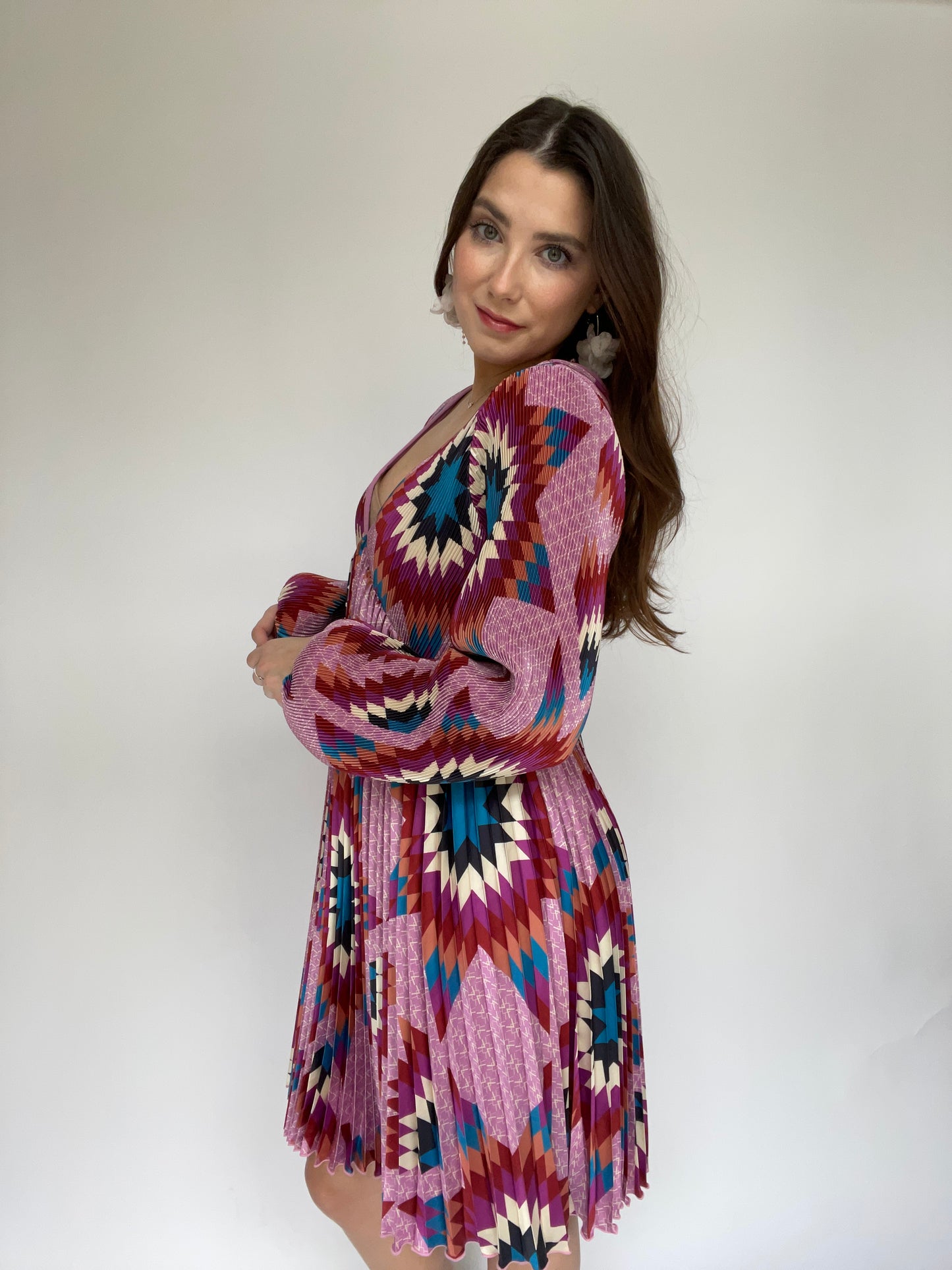 B. Yellowtail Purple Aztec Long Sleeve Dress - Size XL